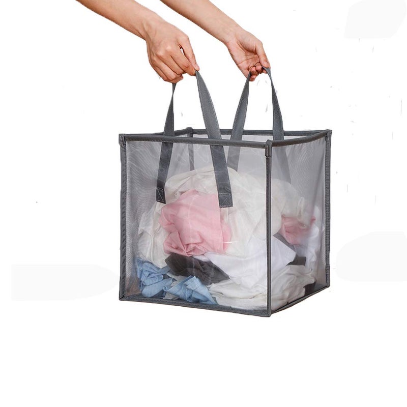 HONOMA Mesh Popup Laundry bags Hamper with Handles,Portable Durable Collapsible Storage Easy Folding Pop-Up Clothes Hampers Basket Foldable for Kids Room College Dorm or Travel (Grey,Single-Layer) - Image 1